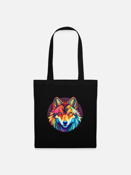 Wolf Buntes Glas Bunte Karikatur Kawaii Tier - Stoffbeutel - Schwarz