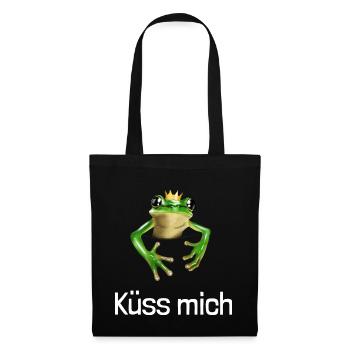 Küss mich - Froschkönig mit Krone - Stoffbeutel - Schwarz - Vorne