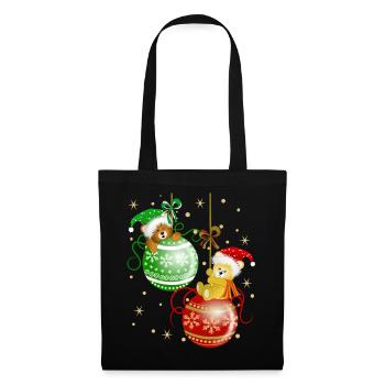 Bärchen auf Weihnachtskugeln Bär Weihnachtsdeko - Stoffbeutel - Schwarz - Vorne