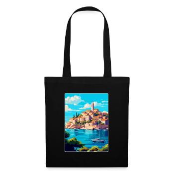 Primosten Kroatien Vintage Reiseplakat Souvenir - Stoffbeutel - Schwarz - Vorne