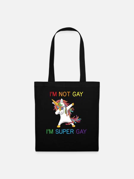 Pride Einhorn Regenbogen LGBTQ Super Gay Shirt - Stoffbeutel - Schwarz