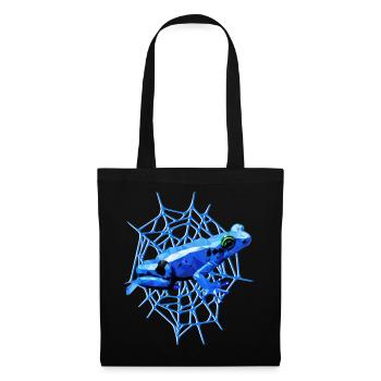 Pfeilgiftfrosch mit Spinnennetz, blauer Frosch - Stoffbeutel - Schwarz - Vorne