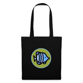 Blauer Fisch im Kreis - Retro Fisch Icon - Stoffbeutel - Schwarz - Vorne
