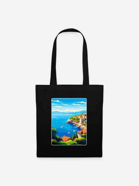 Côte d Azur Frankreich Vintage Reiseplakat Souvenir - Stoffbeutel - Schwarz