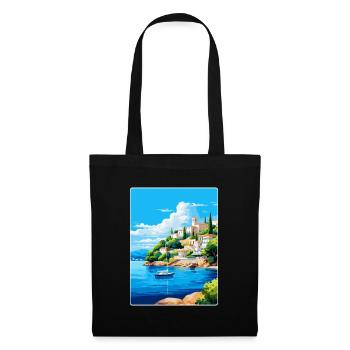 Porto Heli Grèce Affiche de voyage vintage souvenir - Sac en tissu - noir - Devant