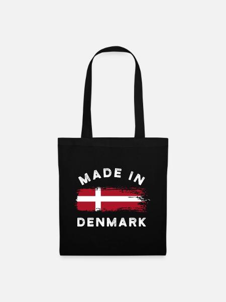 Made in Denmark - Dänemark Flagge - Stoffbeutel - Schwarz