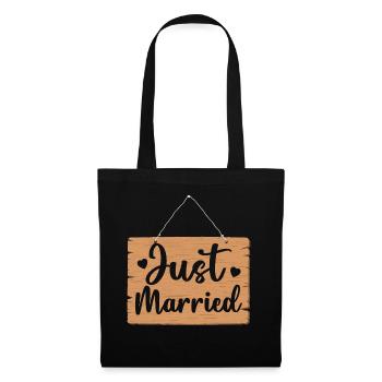 Just Married Schild - Stoffbeutel - Schwarz - Vorne