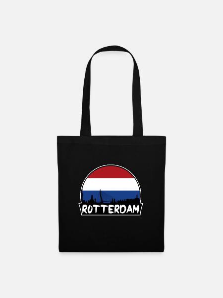 Rotterdam Niederlande Flagge Skyline Silhouette Trav - Stoffbeutel - Schwarz