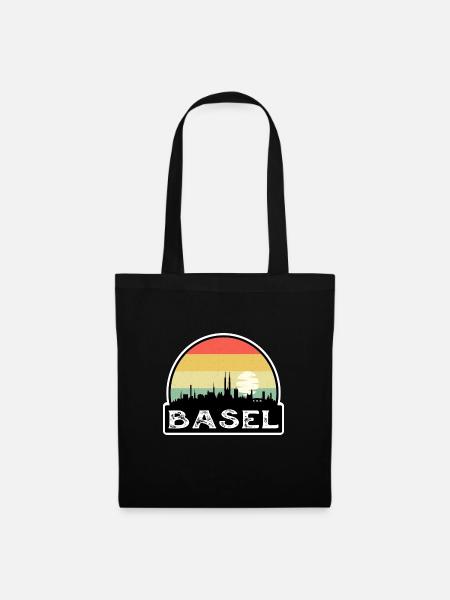 Basel Schweiz Flagge Skyline Reisesouvenir - Stoffbeutel - Schwarz