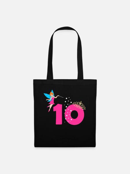 10.Geburtstag Mädchen Fee Zehn 10 Jahre Prinzessin - Stoffbeutel - Schwarz
