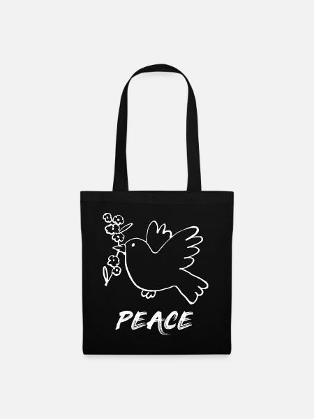 Paix / Peace / Colombe de la paix - Sac en tissu - noir
