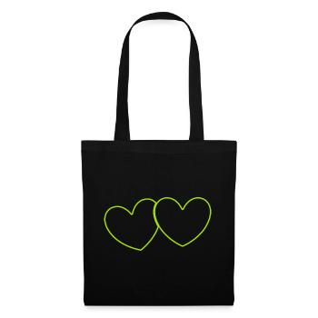 2 grüne Herzen Herz grün Geschenk  - Stoffbeutel - Schwarz - Vorne