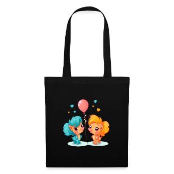 Ponny, Kawaii, Karikatur, Haustier, Spielend, Mit, Balloons - Stoffbeutel - Schwarz - Vorne