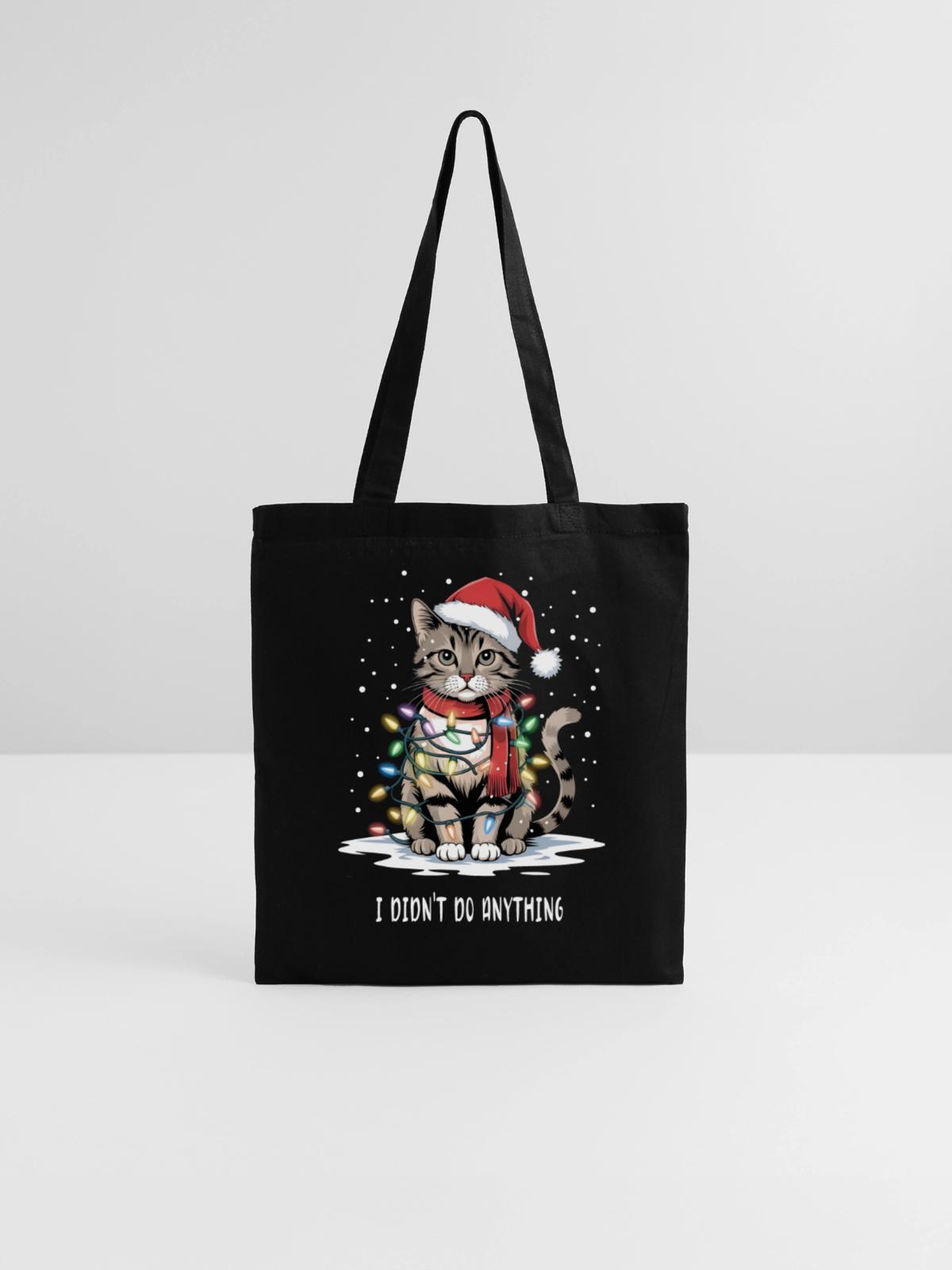Christmas Cat - Stoffbeutel - Schwarz - Vorne