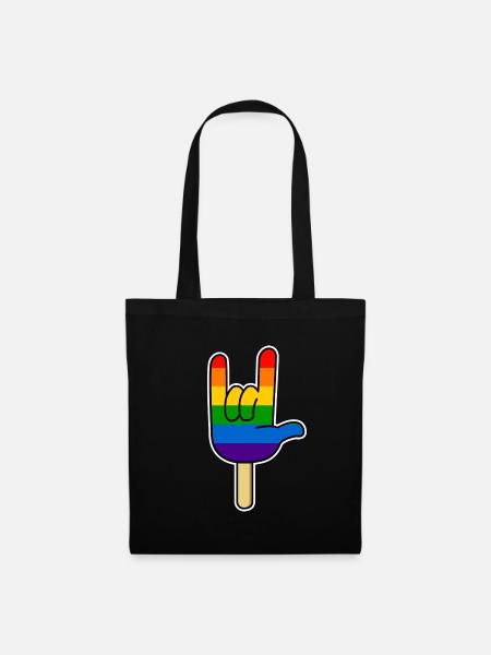 Rock ´n Roll - I Love You, Eis am Stiel Regenbogen - Stoffbeutel - Schwarz