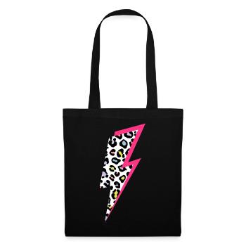 Blitz Leoparden Muster Pastellfarben mit Neon-Pink - Stoffbeutel - Schwarz - Vorne