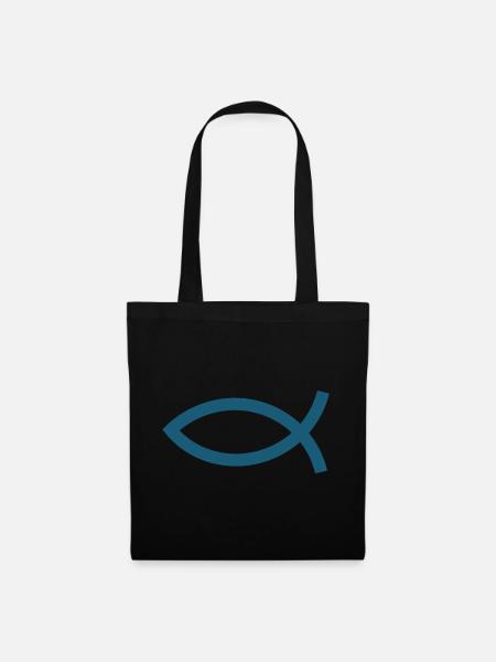 Blauer Jesusfisch Ichthys Jesus Fisch Geschenkidee - Stoffbeutel - Schwarz