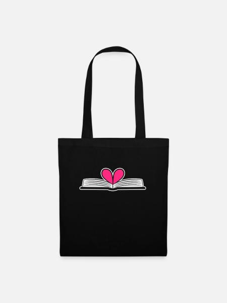 Buch Herz Lesen Geschenk - Stoffbeutel - Schwarz
