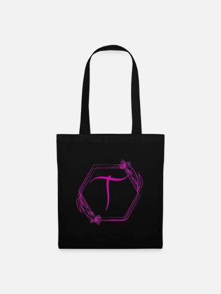 T-Blüten-Monogramm im Hexagon - Stoffbeutel - Schwarz