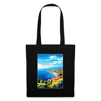 Côte d Azur Frankreich Vintage Reiseplakat Souvenir - Stoffbeutel - Schwarz - Vorne