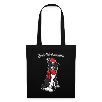Flitzender Border Collie Weihnachtsmann - Stoffbeutel - Schwarz - Vorne