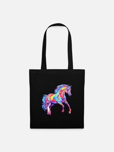 Pferd buntes Aquarell Karikatur Kawaii Tier - Stoffbeutel - Schwarz