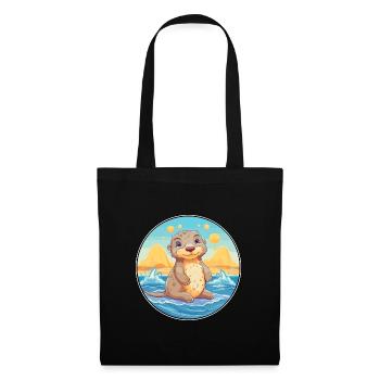 Otter Aquarell Cartoon Kawaii Clipart Tier - Stoffbeutel - Schwarz - Vorne