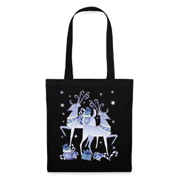 Blaue Hirsche Weihnachten - Stoffbeutel - Schwarz - Vorne