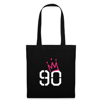 90 Krone - 90. Geburtstag - Geschenk - Stoffbeutel - Schwarz - Vorne