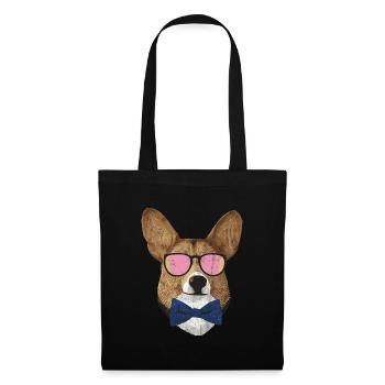 Corgi Hipster - Stoffbeutel - Schwarz - Vorne