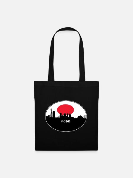 Kobe-Japan-Flaggen-Skyline-Schattenbild-Reise - Stoffbeutel - Schwarz
