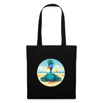 Pfauenkarikatur Yoga Strand Sommer Illustration - Stoffbeutel - Schwarz - Vorne
