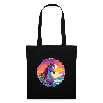 Pony Buntes Aquarell Cartoon Kawaii Tier - Stoffbeutel - Schwarz - Vorne