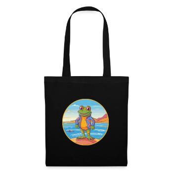 Frosch Aquarell Cartoon Kawaii Clipart Tier - Stoffbeutel - Schwarz - Vorne