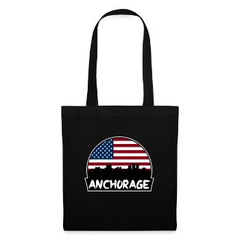 Anchorage Alaska USA Flagge Skyline Silhouette Trave - Stoffbeutel - Schwarz - Vorne