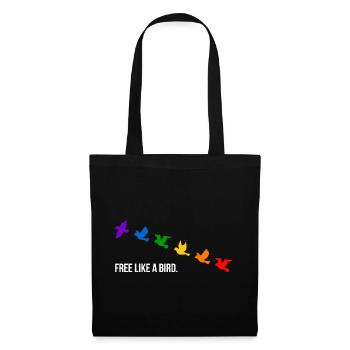 Free like a bird, in Regenbogenfarben - Weiß - Stoffbeutel - Schwarz - Vorne