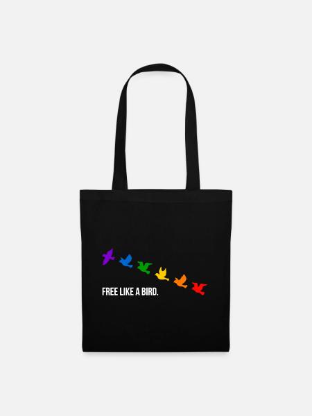Free like a bird, in Regenbogenfarben - Weiß - Stoffbeutel - Schwarz