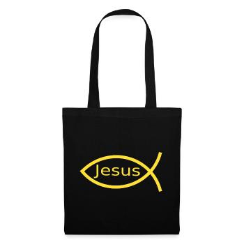 Jesusfisch gelb Ichthys Jesus Fisch  - Stoffbeutel - Schwarz - Vorne