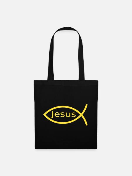 Jesusfisch gelb Ichthys Jesus Fisch  - Stoffbeutel - Schwarz