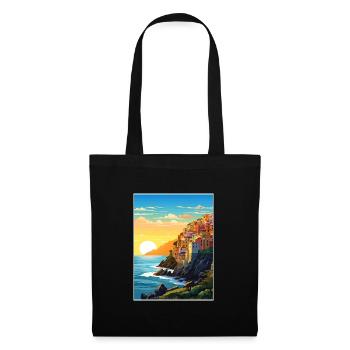 Cinque Terre Italien Dekoration Patmos Reiseposter - Stoffbeutel - Schwarz - Vorne