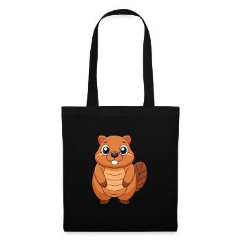 Biber Niedliche Maskottchen Zeichentrickfigur Kawaii - Stoffbeutel - Schwarz - Vorne