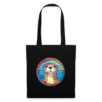 Otter Buntglas Bunte Karikatur Kawaii Tier - Stoffbeutel - Schwarz - Vorne