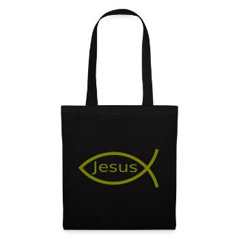 Jesusfisch grün Ichthys Fisch Fische - Stoffbeutel - Schwarz - Vorne