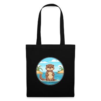 Otter Aquarell Cartoon Kawaii Clipart Tier - Stoffbeutel - Schwarz - Vorne