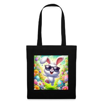Fröhlicher Osterhase - Stoffbeutel - Schwarz - Vorne