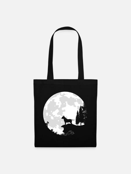 Hund Vollmond Bullterrier - Stoffbeutel - Schwarz
