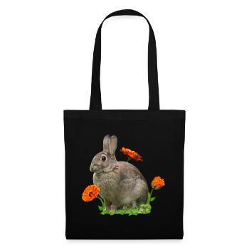 Hase Osterhase Ringelblume - Stoffbeutel - Schwarz - Vorne