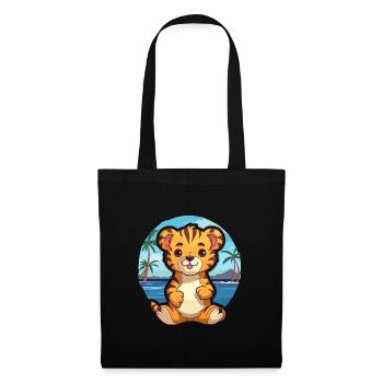 Tiger Lustige Karikatur Kawaii Strand Illustration - Stoffbeutel - Schwarz - Vorne