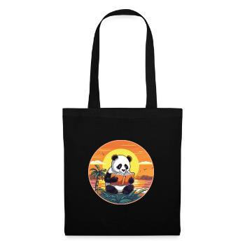 Panda Niedliche Lustige Karikatur Kawaii Buch Strand - Stoffbeutel - Schwarz - Vorne