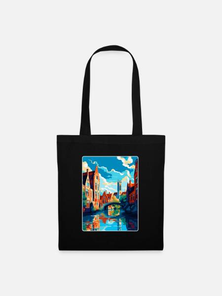 Bruges Belgium Vintage Travel Poster Souvenir WPA - Tote Bag - black